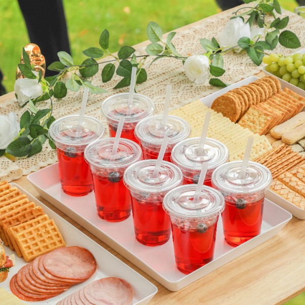VITEVER [100 Sets - 16oz] Clear Plastic Cups with Lids and Straws, Disposable Iced Coffee Cups for Smoothie, Milkshake, Cold Drinks - BPA free